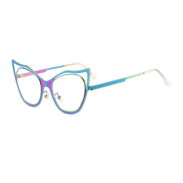 New Fashionable Colorful Cat-Eye Metal Sunglasses with Blue Light Blocking – Trendy Street Style Glasses for Everyday Wear (Plano Lens)
