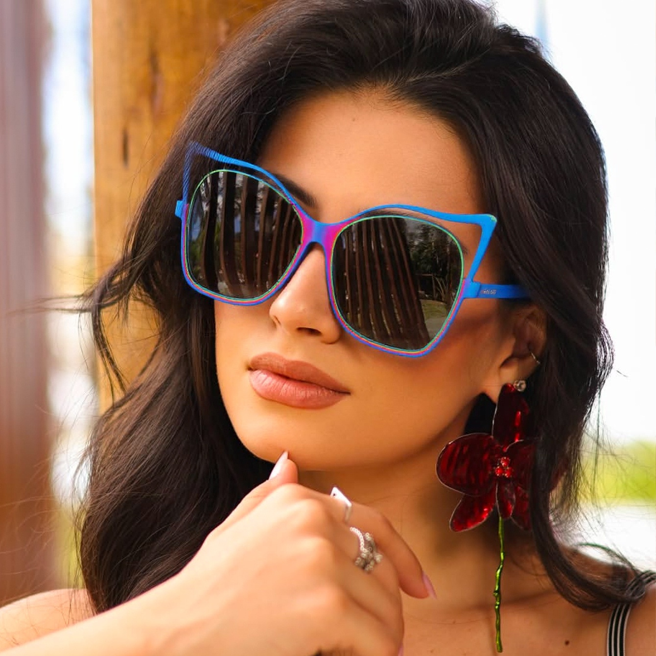 New Fashionable Colorful Cat-Eye Metal Sunglasses with Blue Light Blocking – Trendy Street Style Glasses for Everyday Wear (Plano Lens)