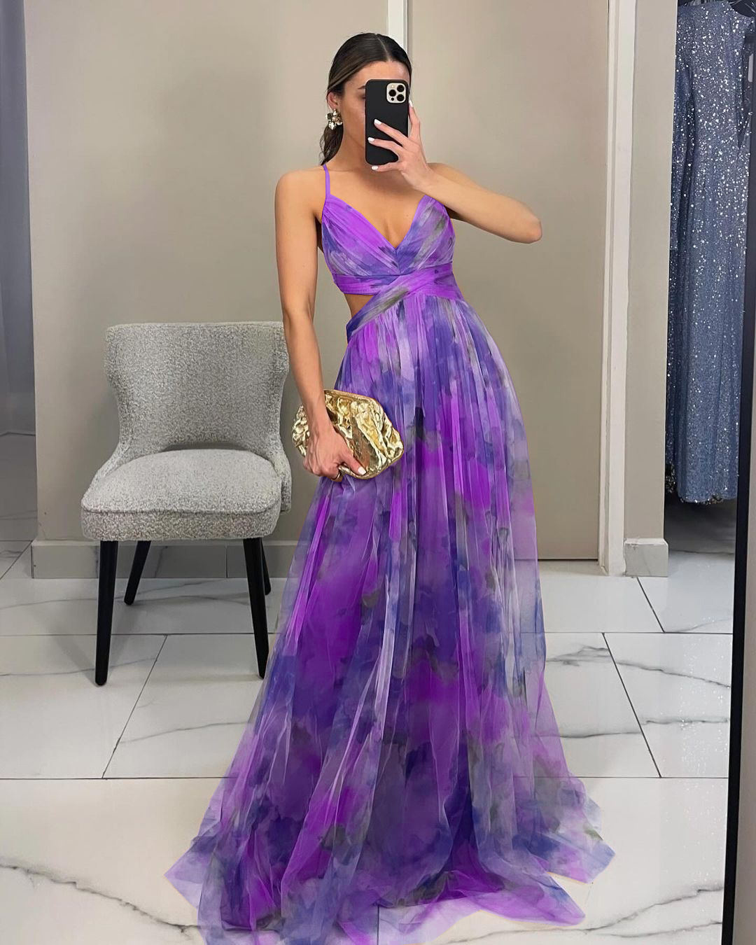 Sheer Mesh Printed Strap Dress