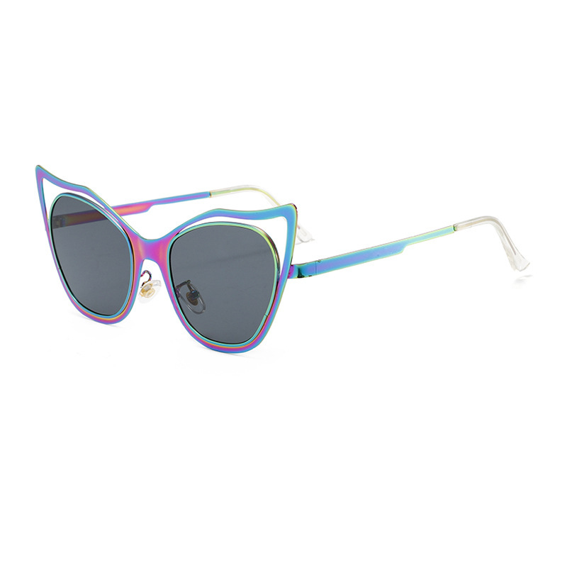 New Fashionable Colorful Cat-Eye Metal Sunglasses with Blue Light Blocking – Trendy Street Style Glasses for Everyday Wear (Plano Lens)
