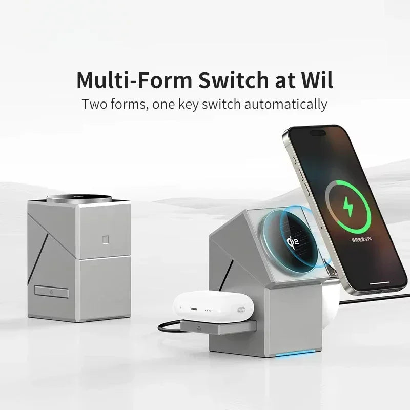 3-in-1 Wireless Charger with Auto-Rotating Dock