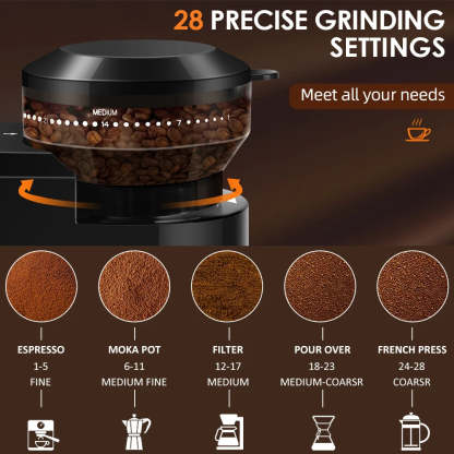 28 Adjustable Gears Compact Burr Coffee Grinder