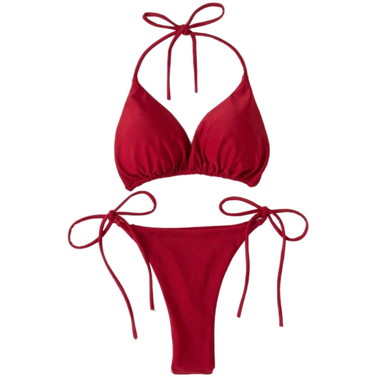 New Style European and American Solid Color Sexy Tie Rope Hot Girl Temperament Women's Fashion Bikini Swimsuit Two-Piece Tight-Fitting