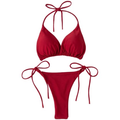 New Style European and American Solid Color Sexy Tie Rope Hot Girl Temperament Women's Fashion Bikini Swimsuit Two-Piece Tight-Fitting