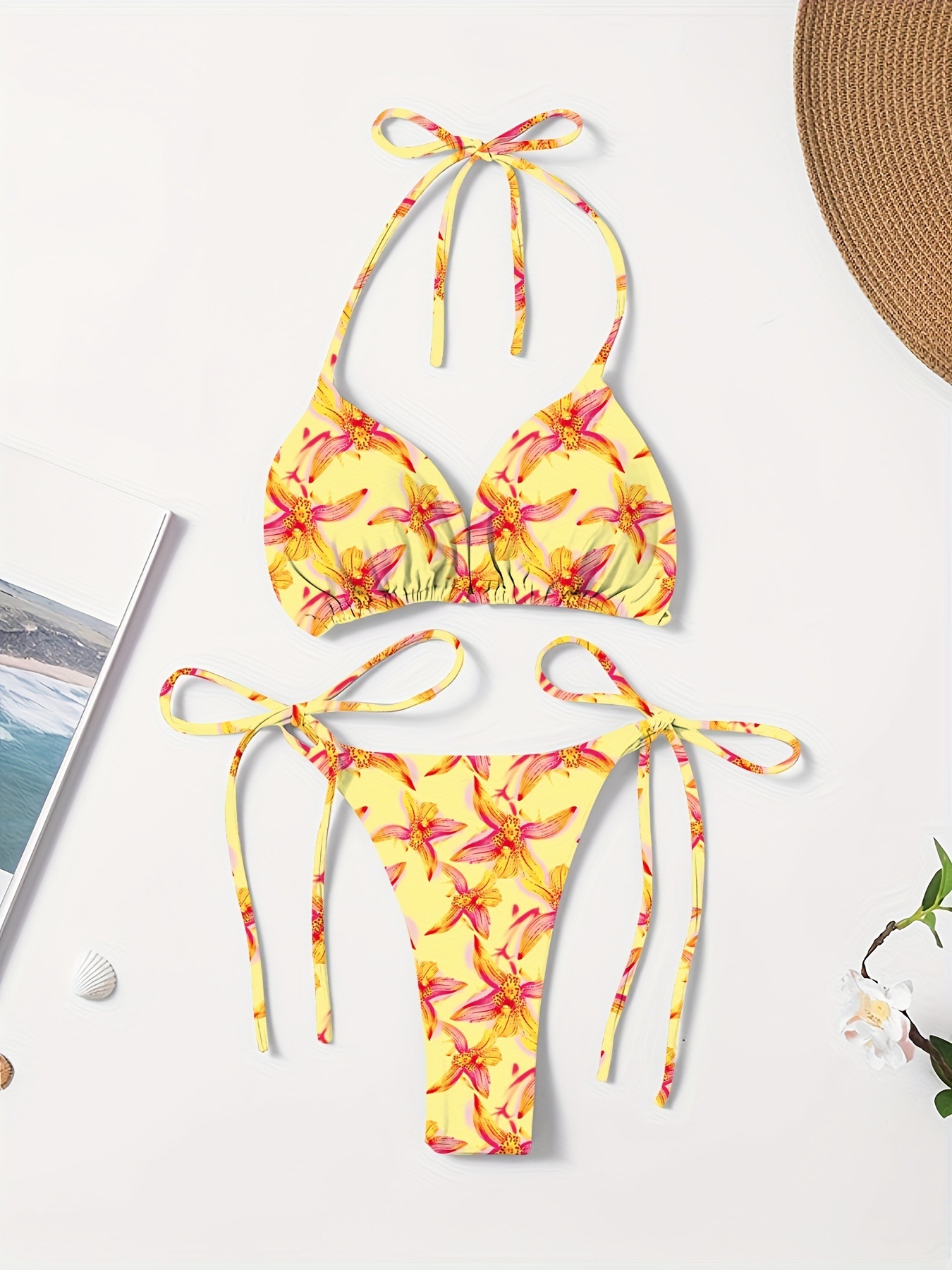 New Style European and American Solid Color Sexy Tie Rope Hot Girl Temperament Women's Fashion Bikini Swimsuit Two-Piece Tight-Fitting