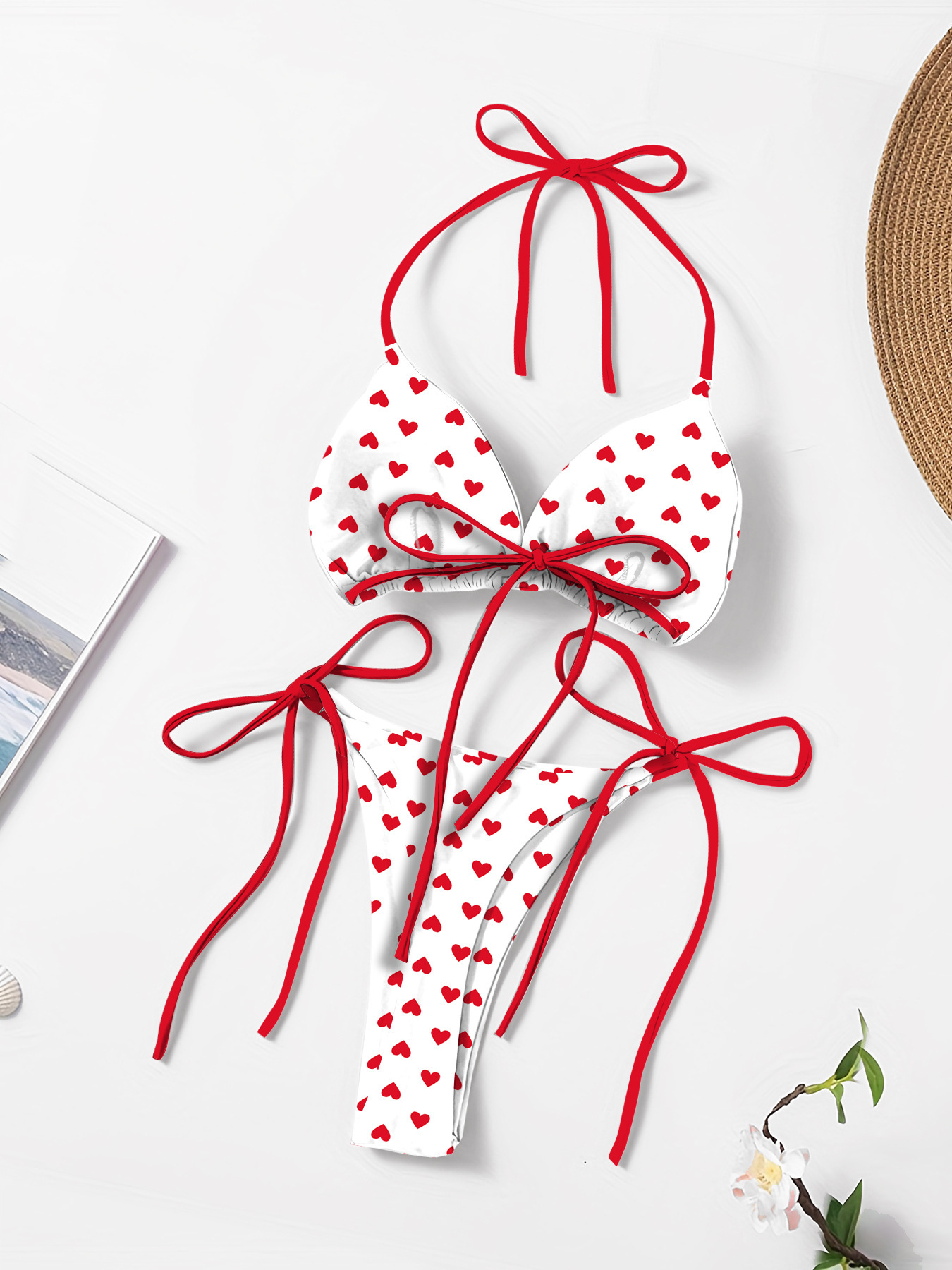 New Style European and American Solid Color Sexy Tie Rope Hot Girl Temperament Women's Fashion Bikini Swimsuit Two-Piece Tight-Fitting