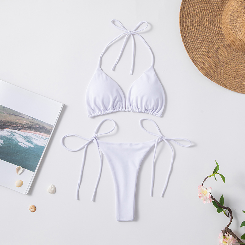 New Style European and American Solid Color Sexy Tie Rope Hot Girl Temperament Women's Fashion Bikini Swimsuit Two-Piece Tight-Fitting