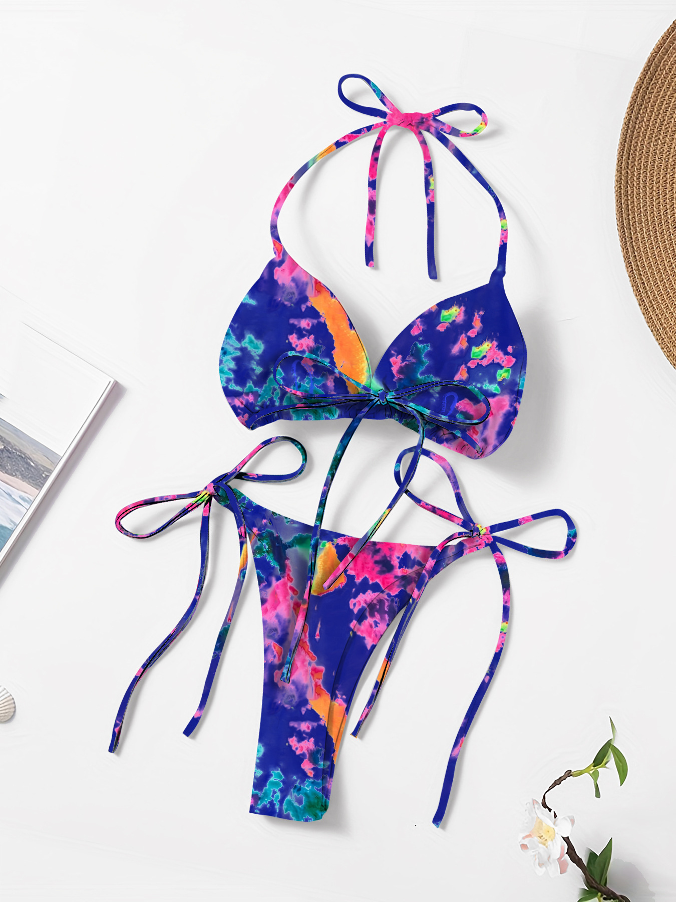 New Style European and American Solid Color Sexy Tie Rope Hot Girl Temperament Women's Fashion Bikini Swimsuit Two-Piece Tight-Fitting