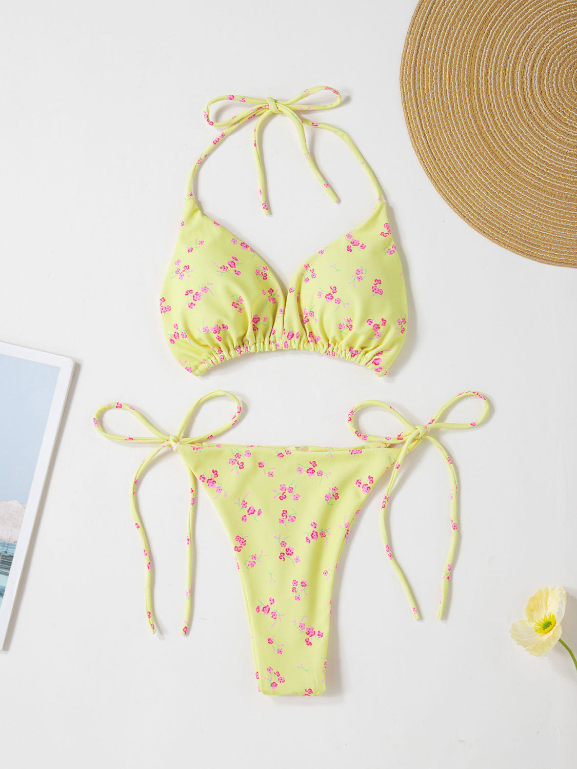 New Style European and American Solid Color Sexy Tie Rope Hot Girl Temperament Women's Fashion Bikini Swimsuit Two-Piece Tight-Fitting