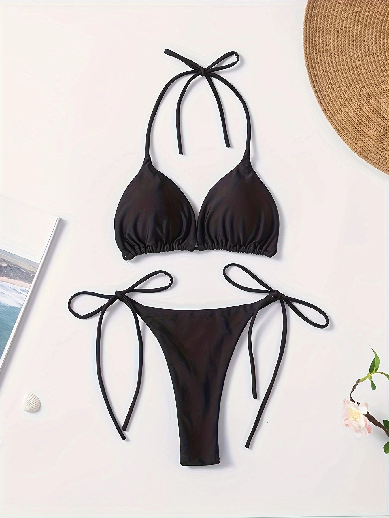 New Style European and American Solid Color Sexy Tie Rope Hot Girl Temperament Women's Fashion Bikini Swimsuit Two-Piece Tight-Fitting