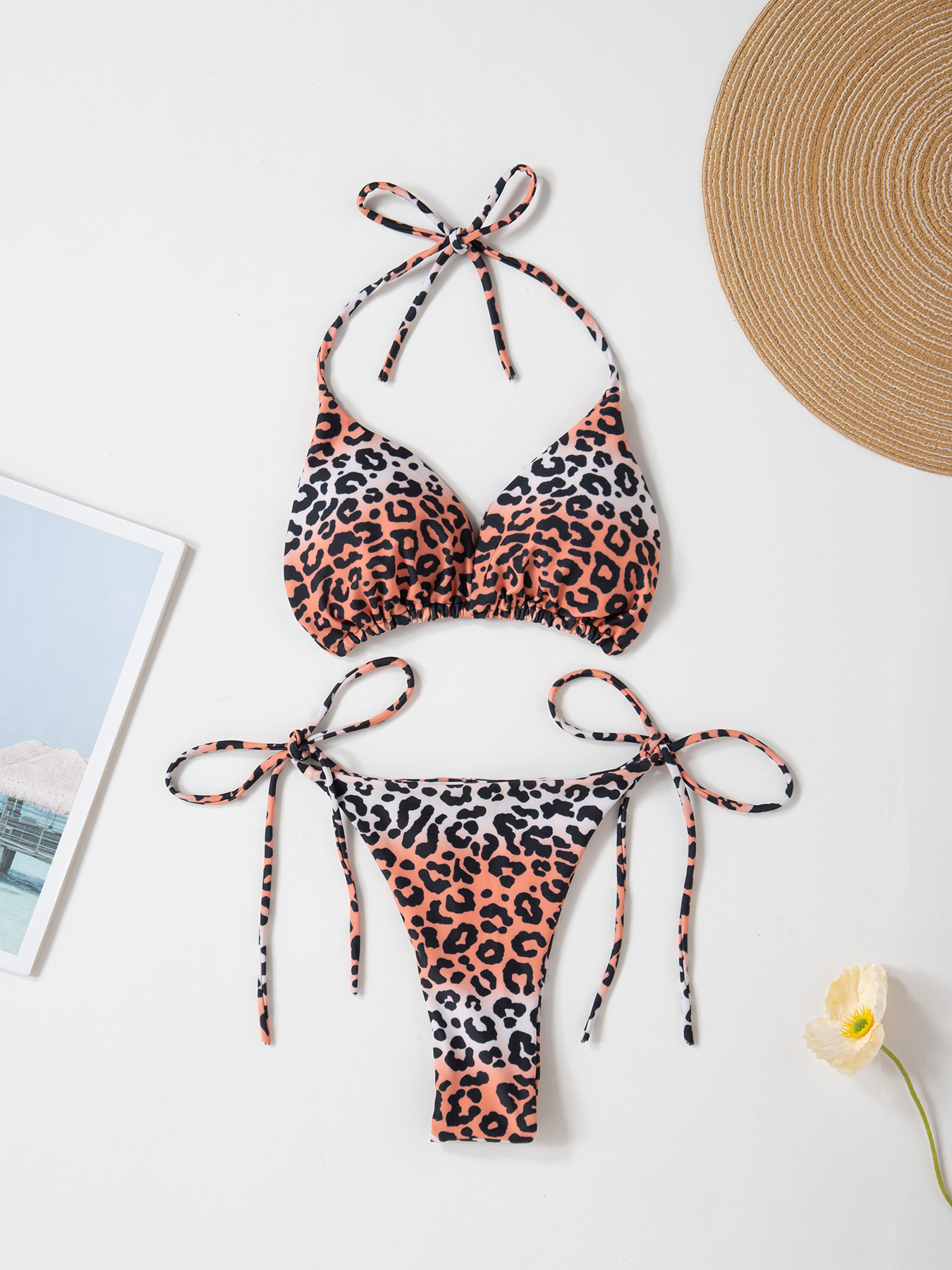New Style European and American Solid Color Sexy Tie Rope Hot Girl Temperament Women's Fashion Bikini Swimsuit Two-Piece Tight-Fitting
