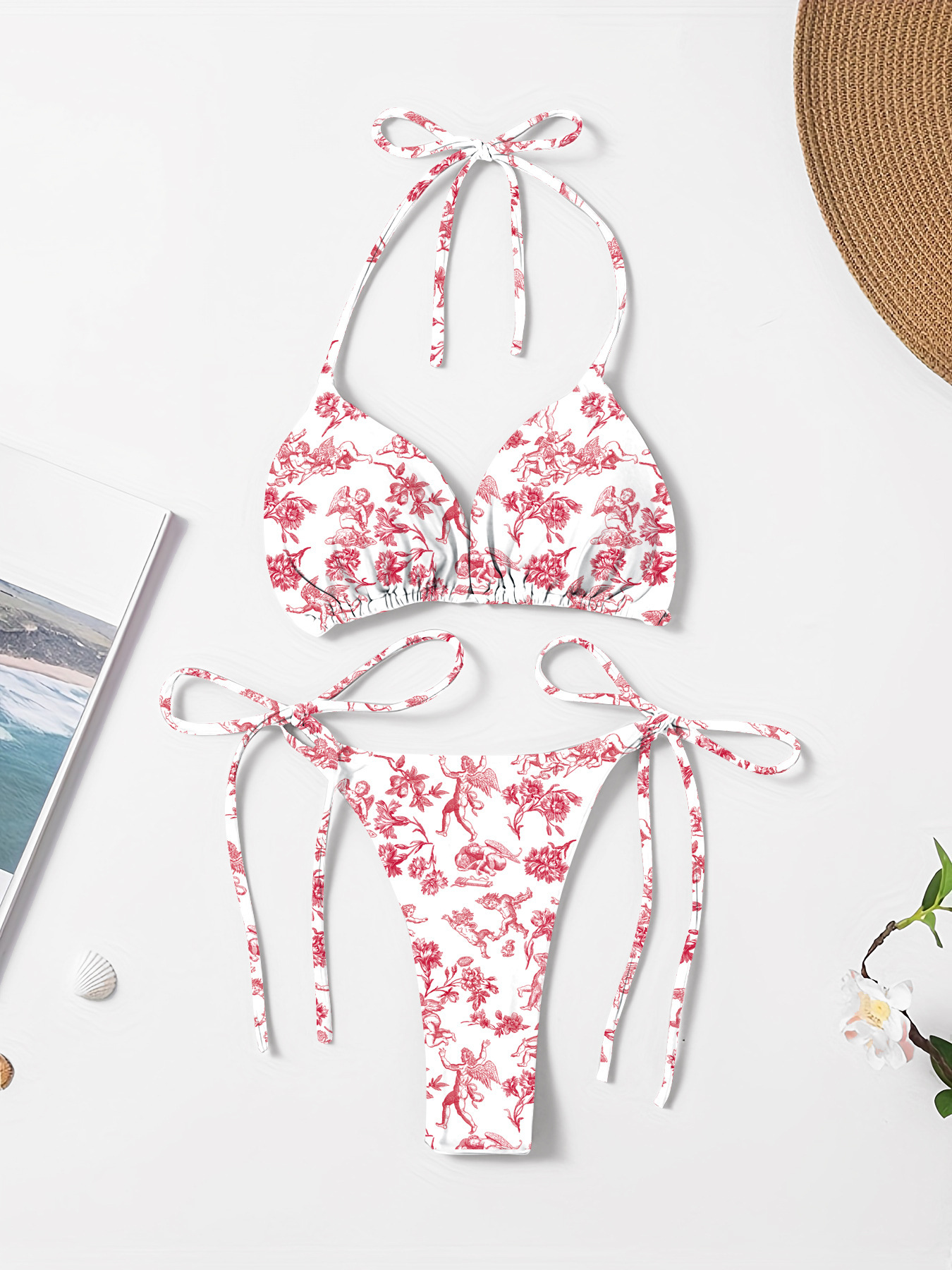 New Style European and American Solid Color Sexy Tie Rope Hot Girl Temperament Women's Fashion Bikini Swimsuit Two-Piece Tight-Fitting