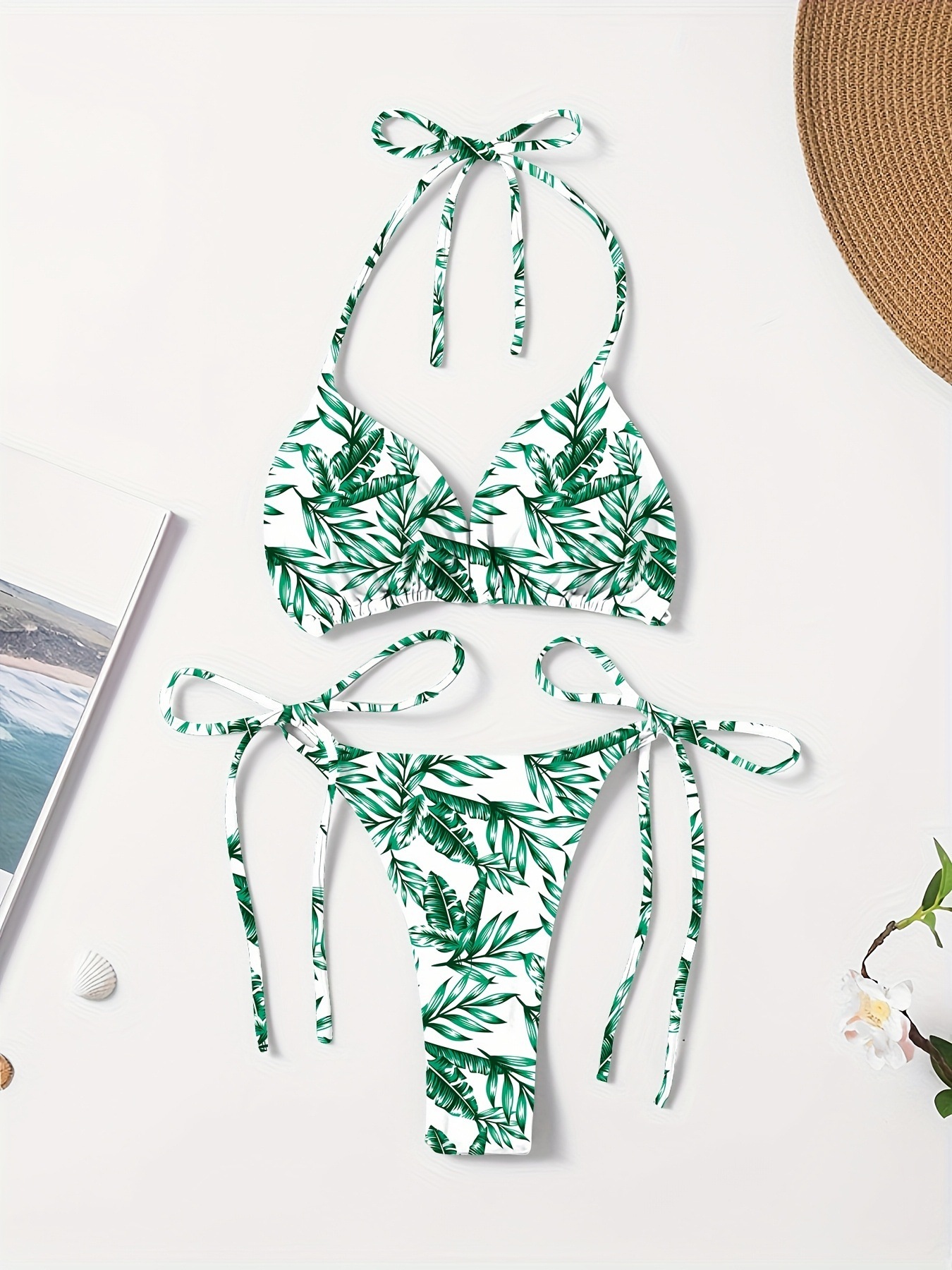 New Style European and American Solid Color Sexy Tie Rope Hot Girl Temperament Women's Fashion Bikini Swimsuit Two-Piece Tight-Fitting