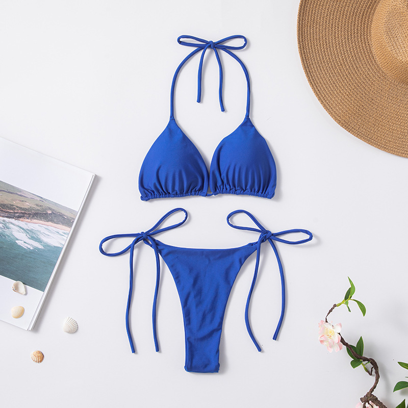 New Style European and American Solid Color Sexy Tie Rope Hot Girl Temperament Women's Fashion Bikini Swimsuit Two-Piece Tight-Fitting