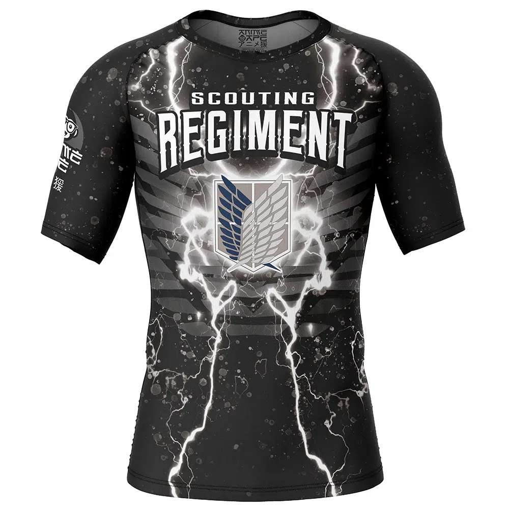 Black Scouting Regiment Attack On Titan Short Sleeve Rash Guard Compre ...