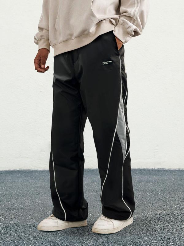 Men's Letter Patchwork Side Stripe Drawstring Waist Pants, Casual Loose Pocket Trousers for Daily Wear, Fashion Men's Bottoms for All Seasons