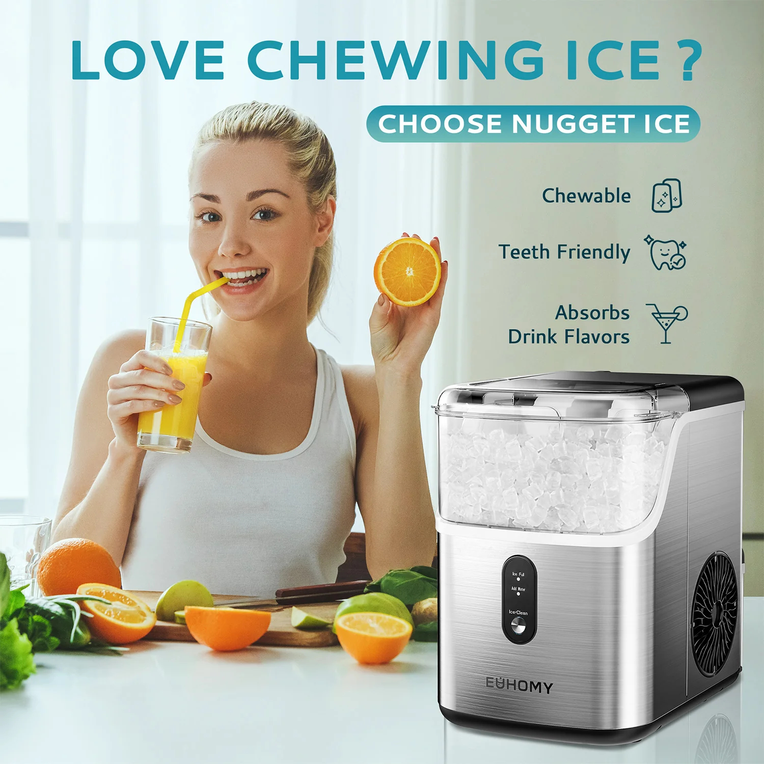 Pebble Counter Ice Maker Machine with 35lbs/24H Soft Ice Self-Cleaning