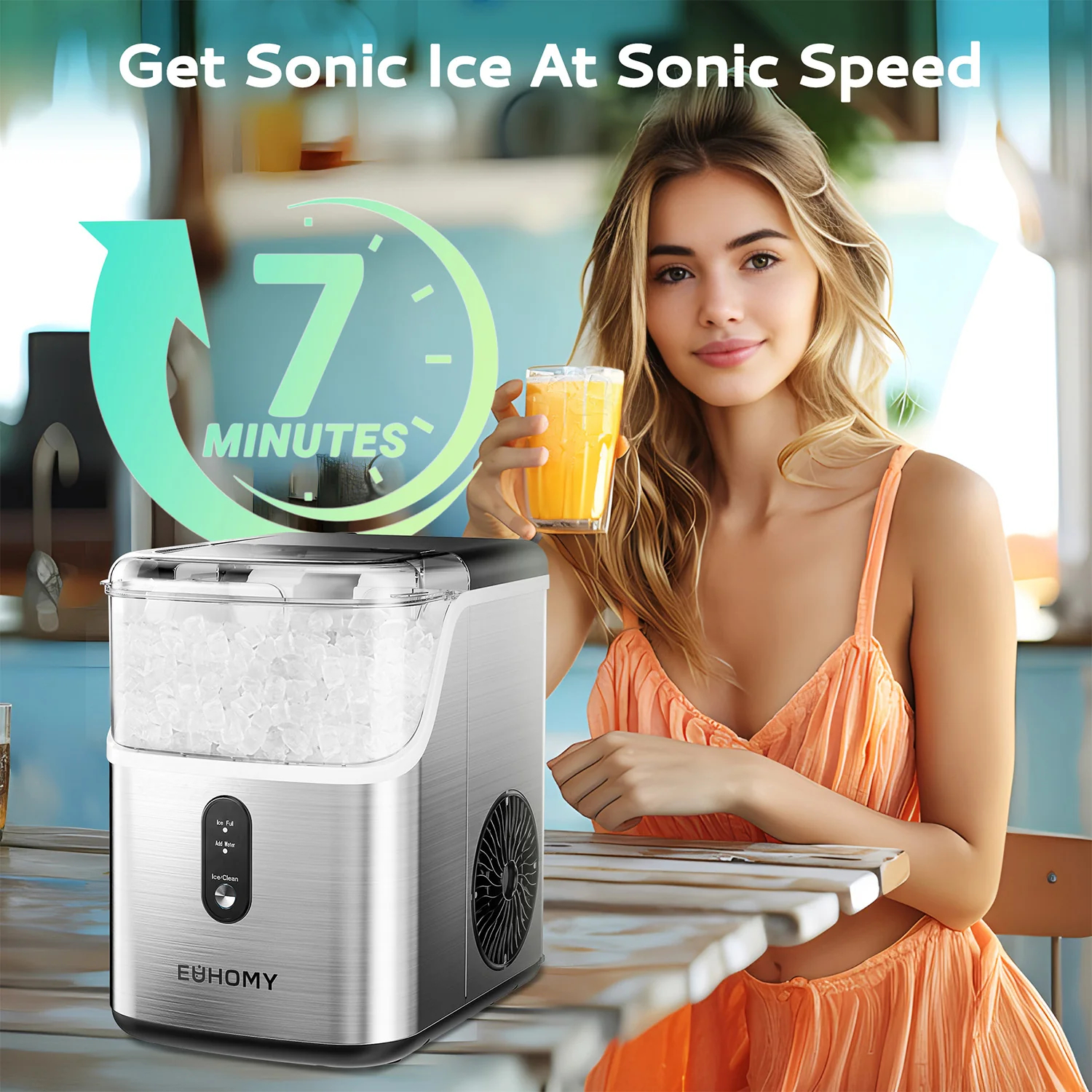 Pebble Counter Ice Maker Machine with 35lbs/24H Soft Ice Self-Cleaning