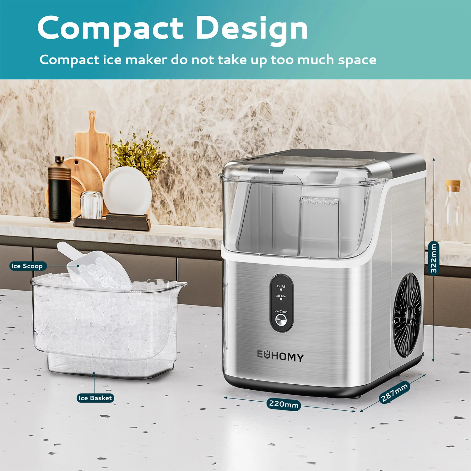 Pebble Counter Ice Maker Machine with 35lbs/24H Soft Ice Self-Cleaning