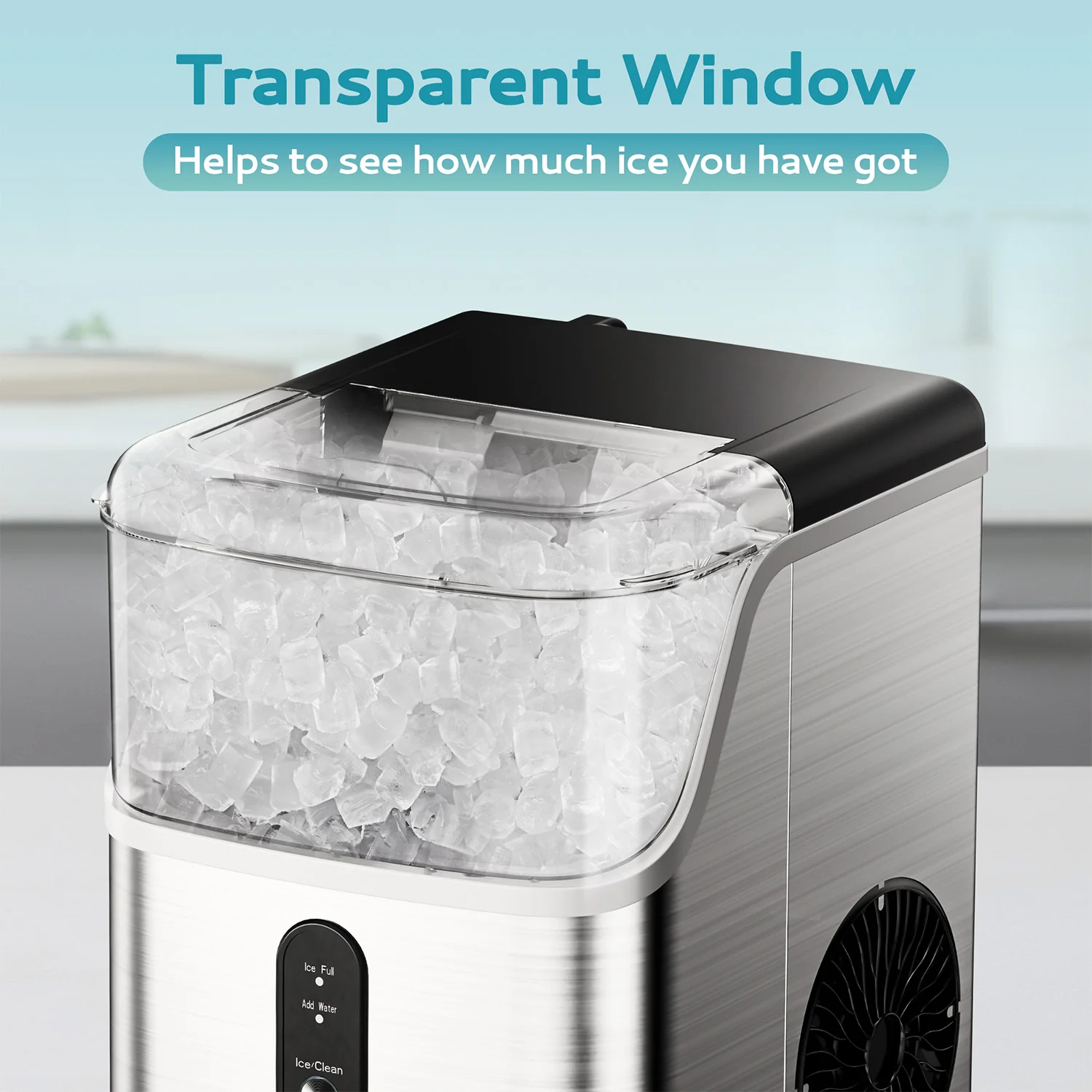 Pebble Counter Ice Maker Machine with 35lbs/24H Soft Ice Self-Cleaning