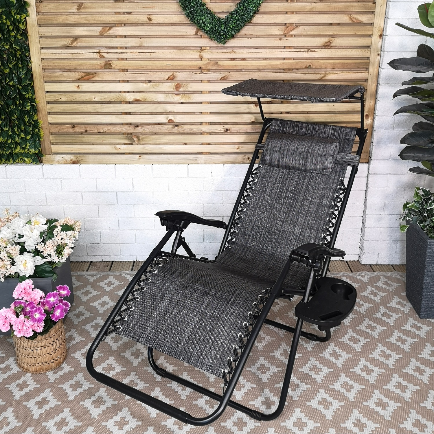 Multi-Position Relaxer Chair Sun Lounger with Sun Canopy