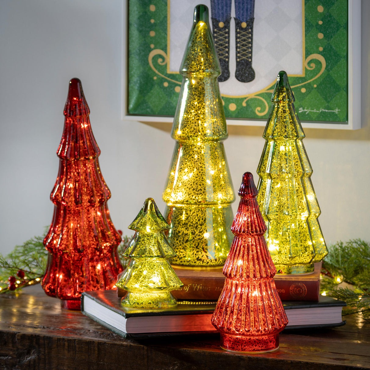 💝Last Day of Clearance!!💝BUY MORE SAVE MORE✨BFF Collection Set of 5 Illuminated Mercury Glass Trees