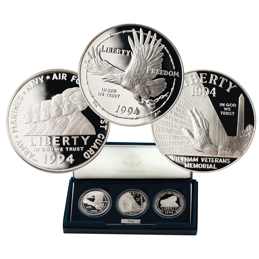 💝𝐐𝐕𝐂 𝐃𝐞𝐚𝐥𝐬 𝐨𝐧 𝐭𝐡𝐞 𝐃𝐚𝐢𝐥𝐲✨1994 U.S. Veterans Commemorative Silver Dollars Three-Coin Proof Set