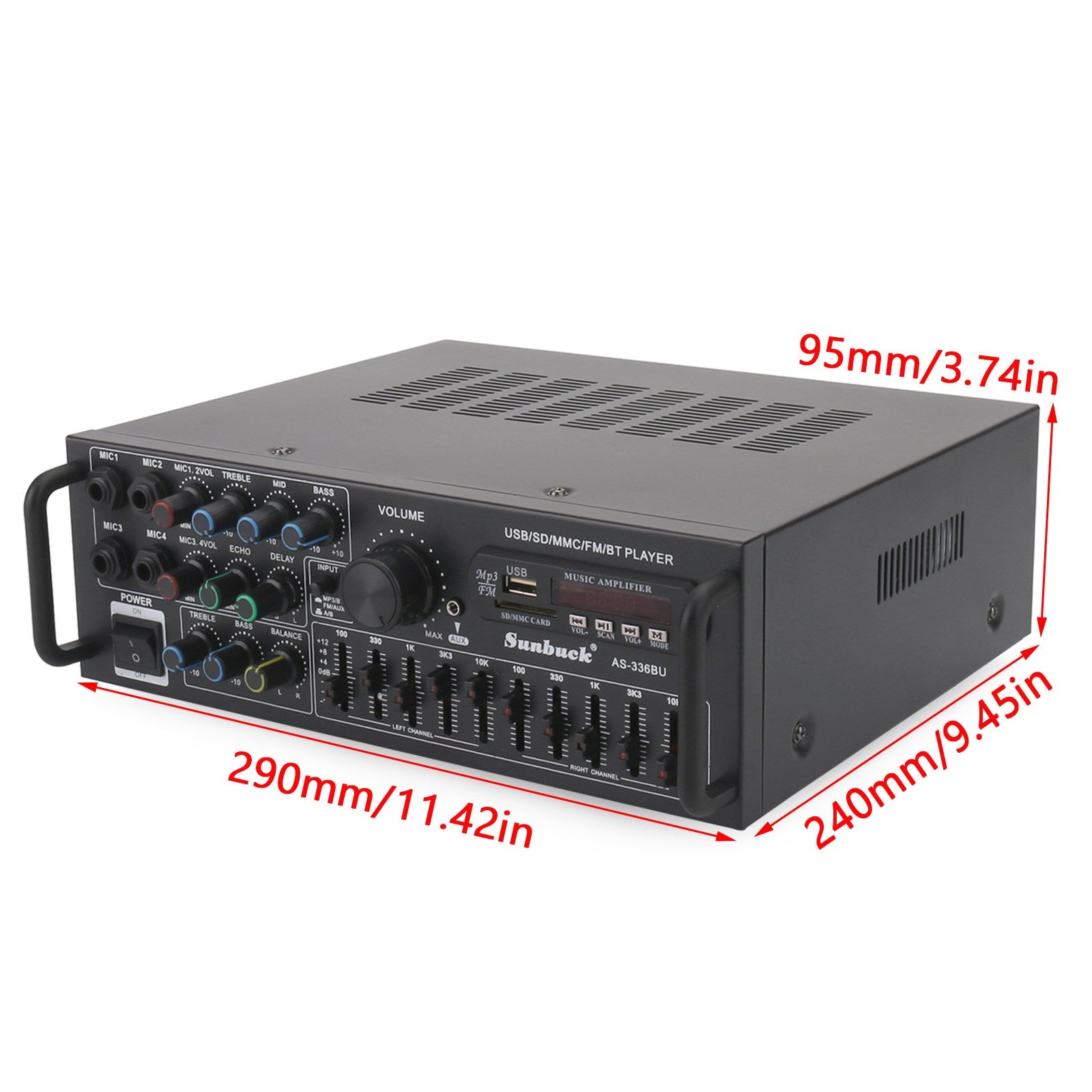 ☆2000W Bluetooth HiFi Power Amplifier Karaoke USB EQ Mixer SUNBUCK with Remote Control for Car and Home
