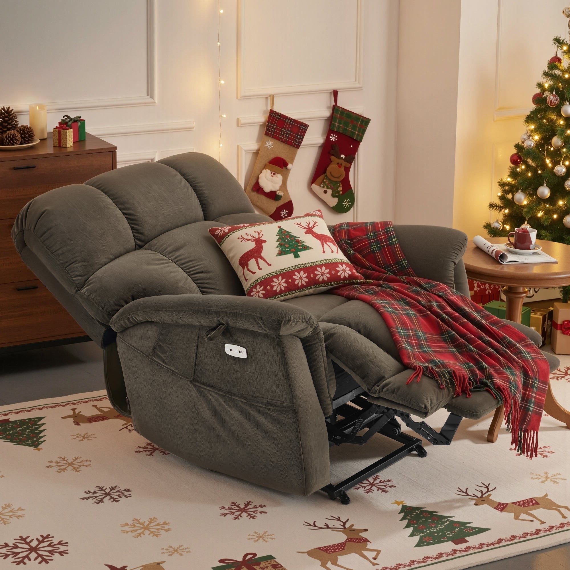 Dual Motor Power Lift Recliner Chair for Elderly,  Massage and Lumbar&seat Heating, Fabric R7166