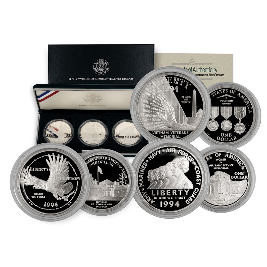 💝𝐐𝐕𝐂 𝐃𝐞𝐚𝐥𝐬 𝐨𝐧 𝐭𝐡𝐞 𝐃𝐚𝐢𝐥𝐲✨1994 U.S. Veterans Commemorative Silver Dollars Three-Coin Proof Set