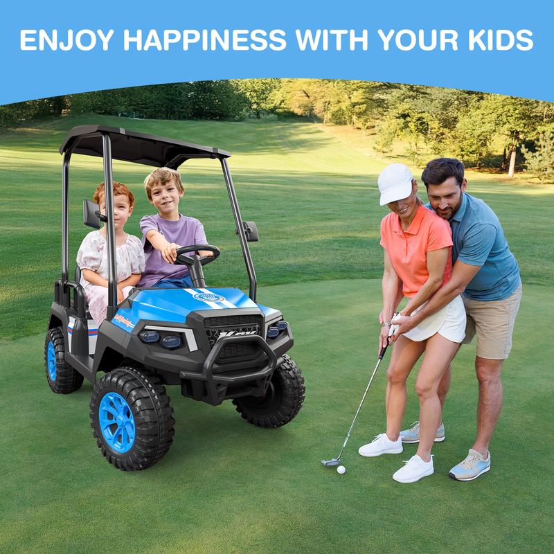 LIGIANT R9 24V Kids Golf Cart, 4WD Kids Electric Car w/Remote Control, Detachable Awning, 4 Seats, Spring Suspension, Music, Wireless Connection