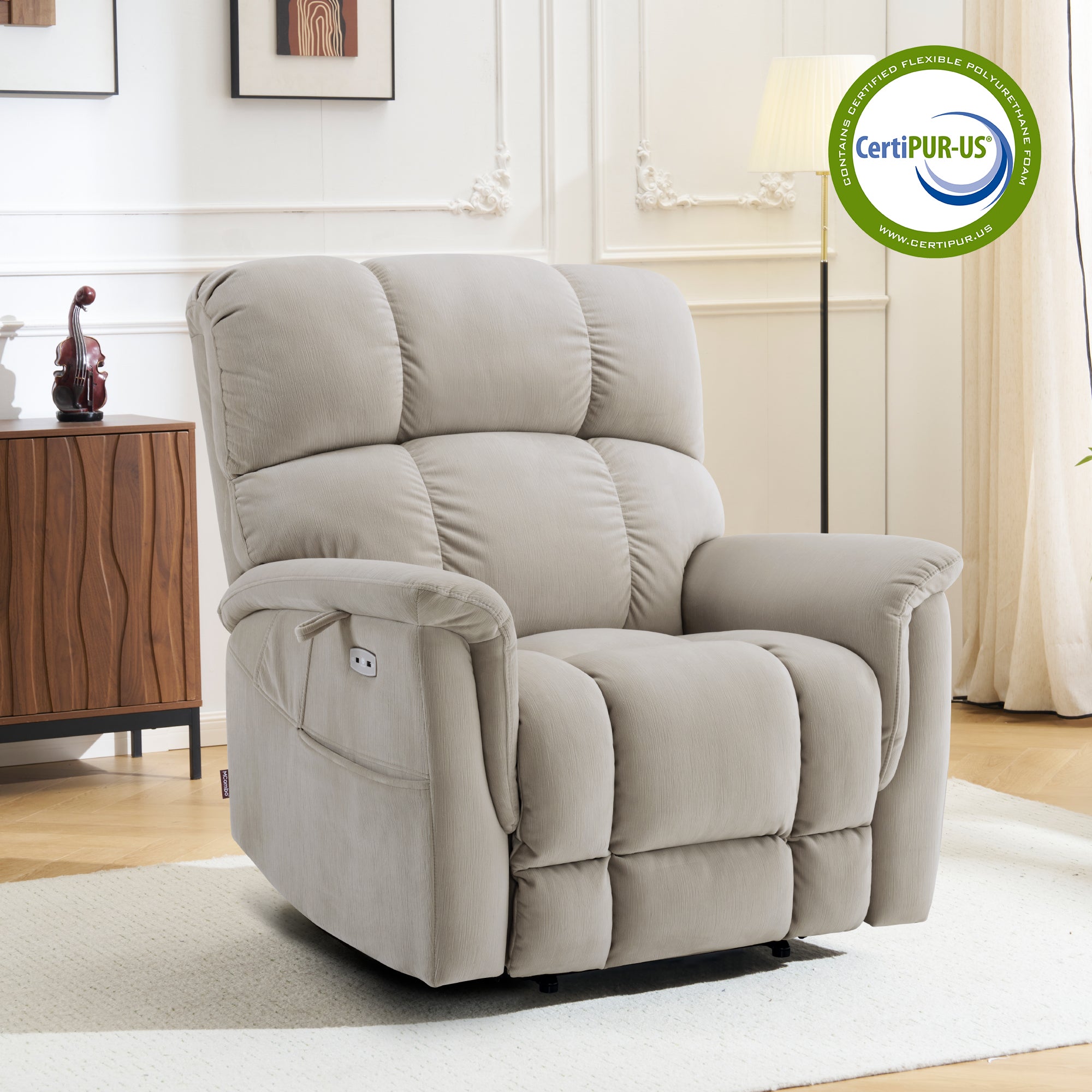 Dual Motor Power Lift Recliner Chair for Elderly,  Massage and Lumbar&seat Heating, Fabric R7166