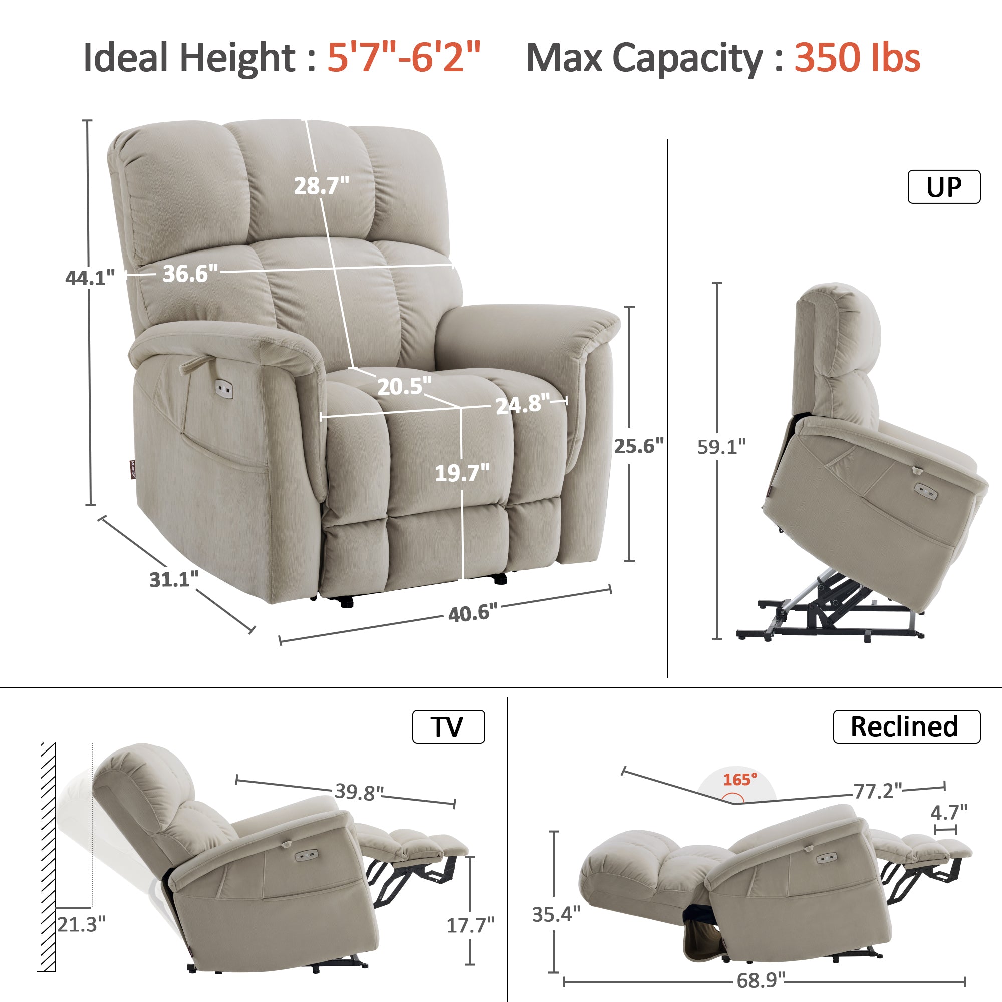 Dual Motor Power Lift Recliner Chair for Elderly,  Massage and Lumbar&seat Heating, Fabric R7166