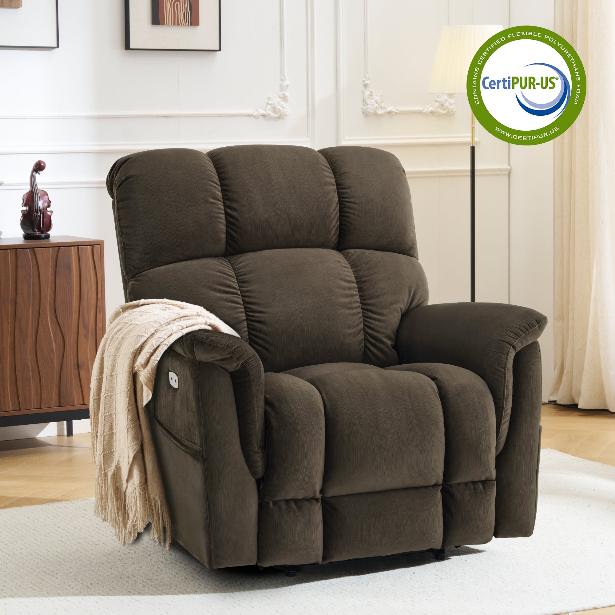 Dual Motor Power Lift Recliner Chair for Elderly,  Massage and Lumbar&seat Heating, Fabric R7166