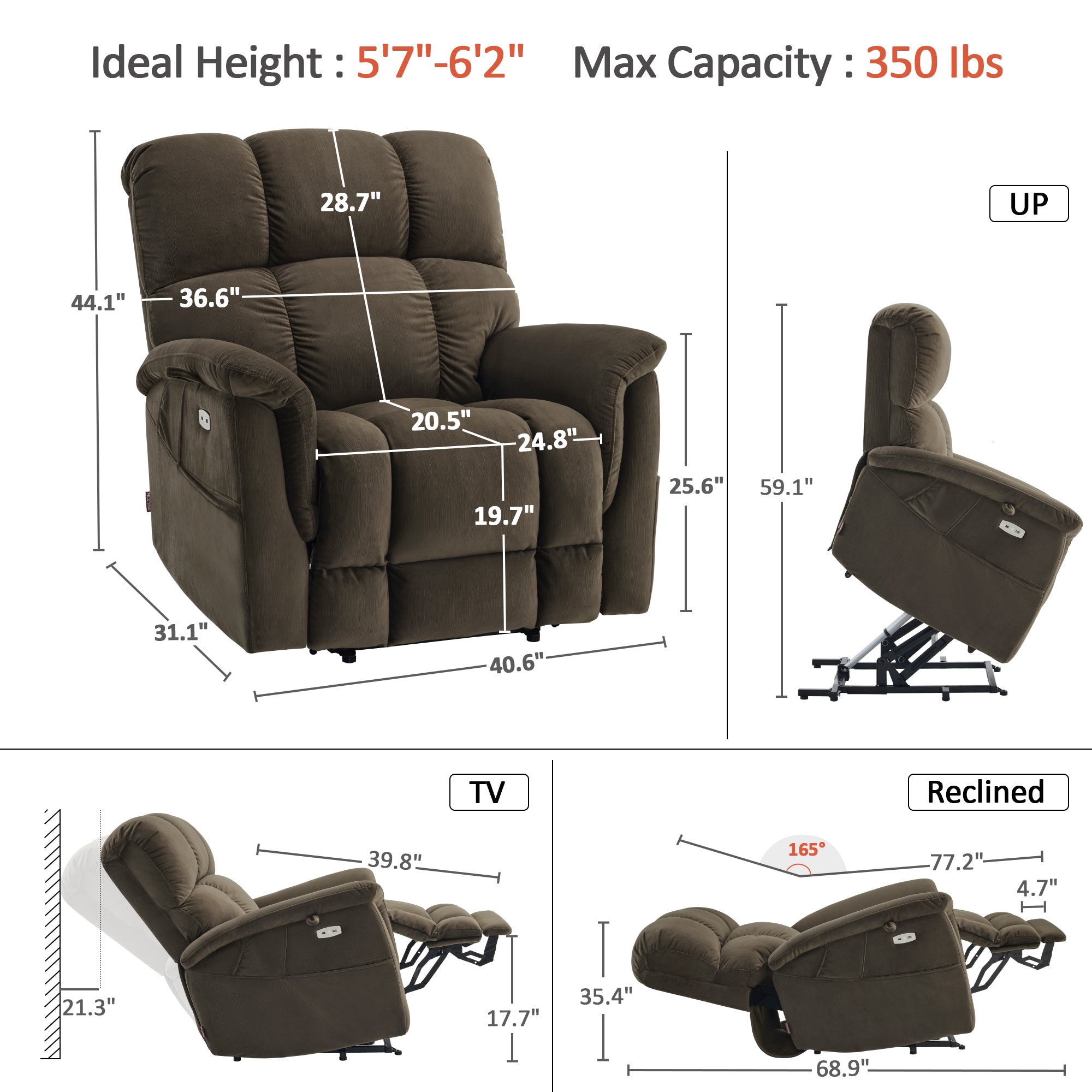 Dual Motor Power Lift Recliner Chair for Elderly,  Massage and Lumbar&seat Heating, Fabric R7166