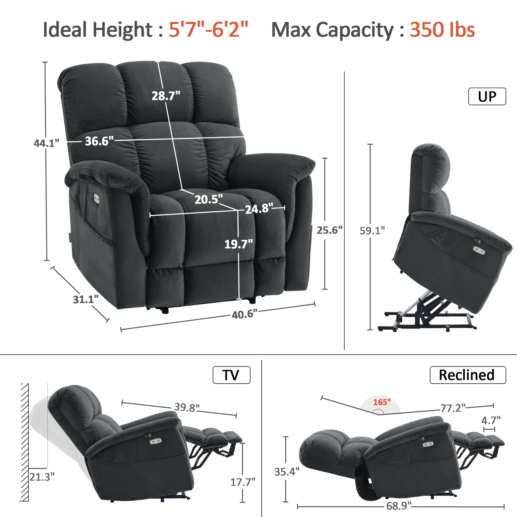 Dual Motor Power Lift Recliner Chair for Elderly,  Massage and Lumbar&seat Heating, Fabric R7166