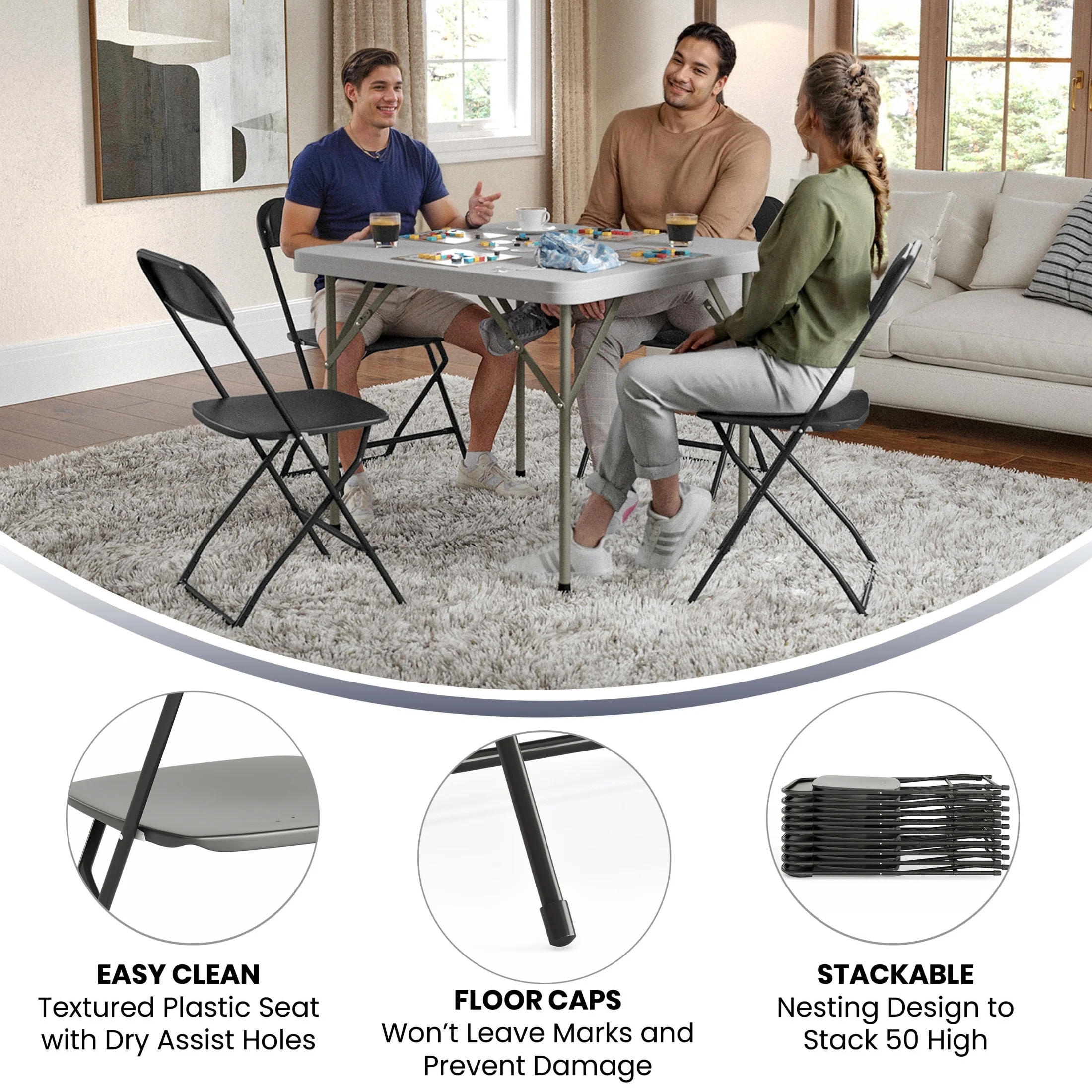 10 -Pack White Commercial/Residential Standard Folding Chair with Solid Seat