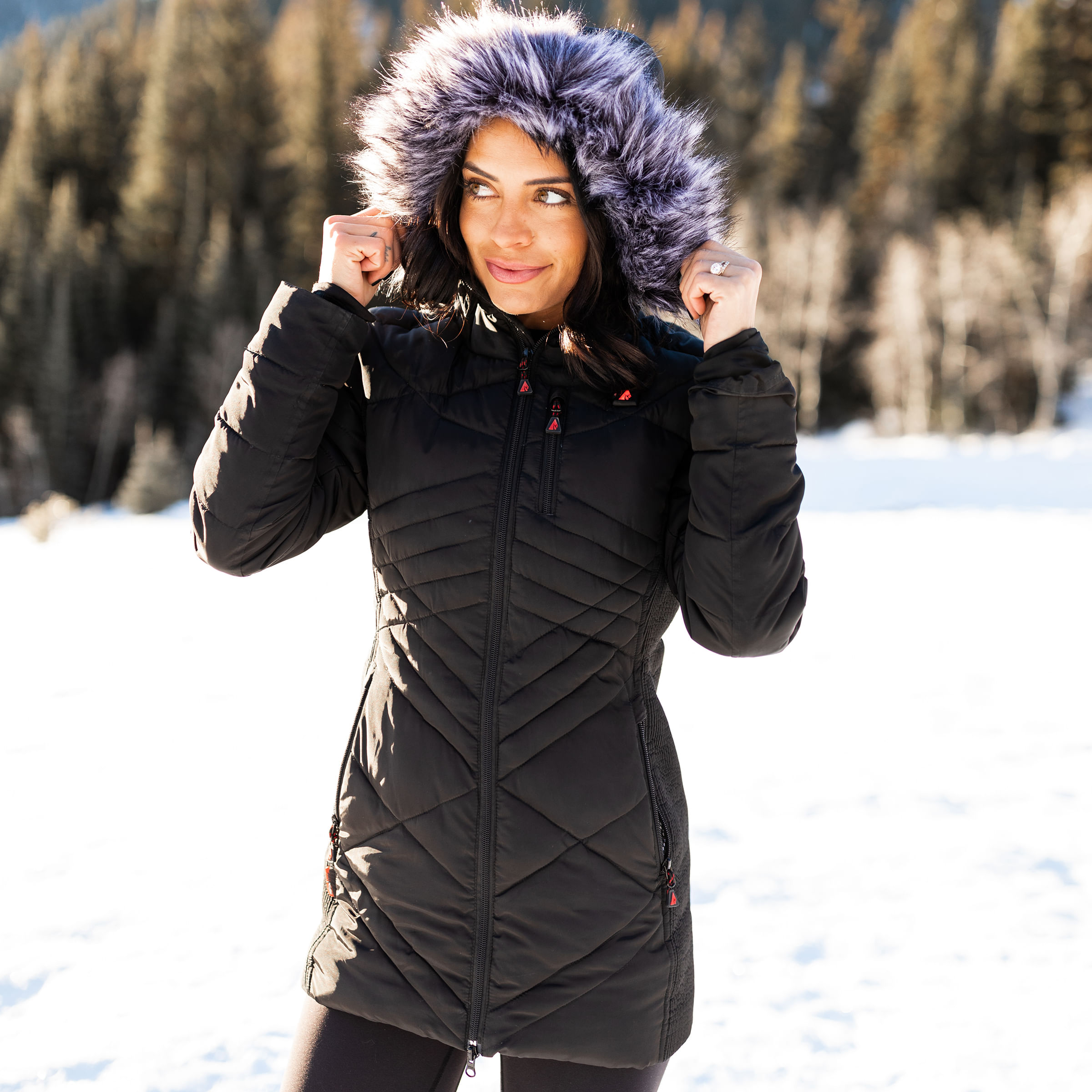 🎄Today's Special Value®🎁5V Battery Heated Long Puffer Jacket with Fur Hood - Women's