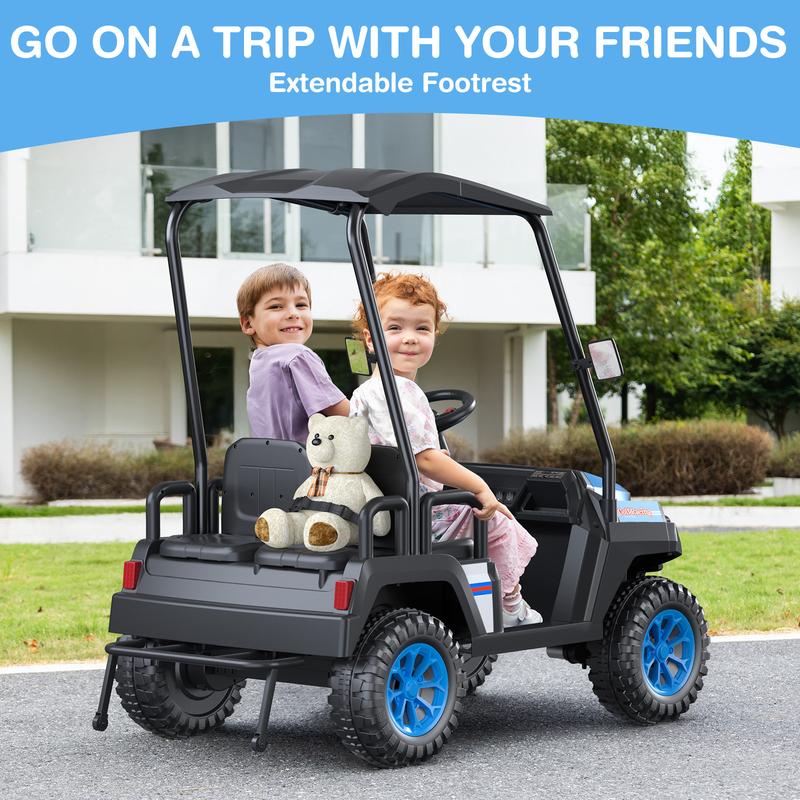 LIGIANT R9 24V Kids Golf Cart, 4WD Kids Electric Car w/Remote Control, Detachable Awning, 4 Seats, Spring Suspension, Music, Wireless Connection