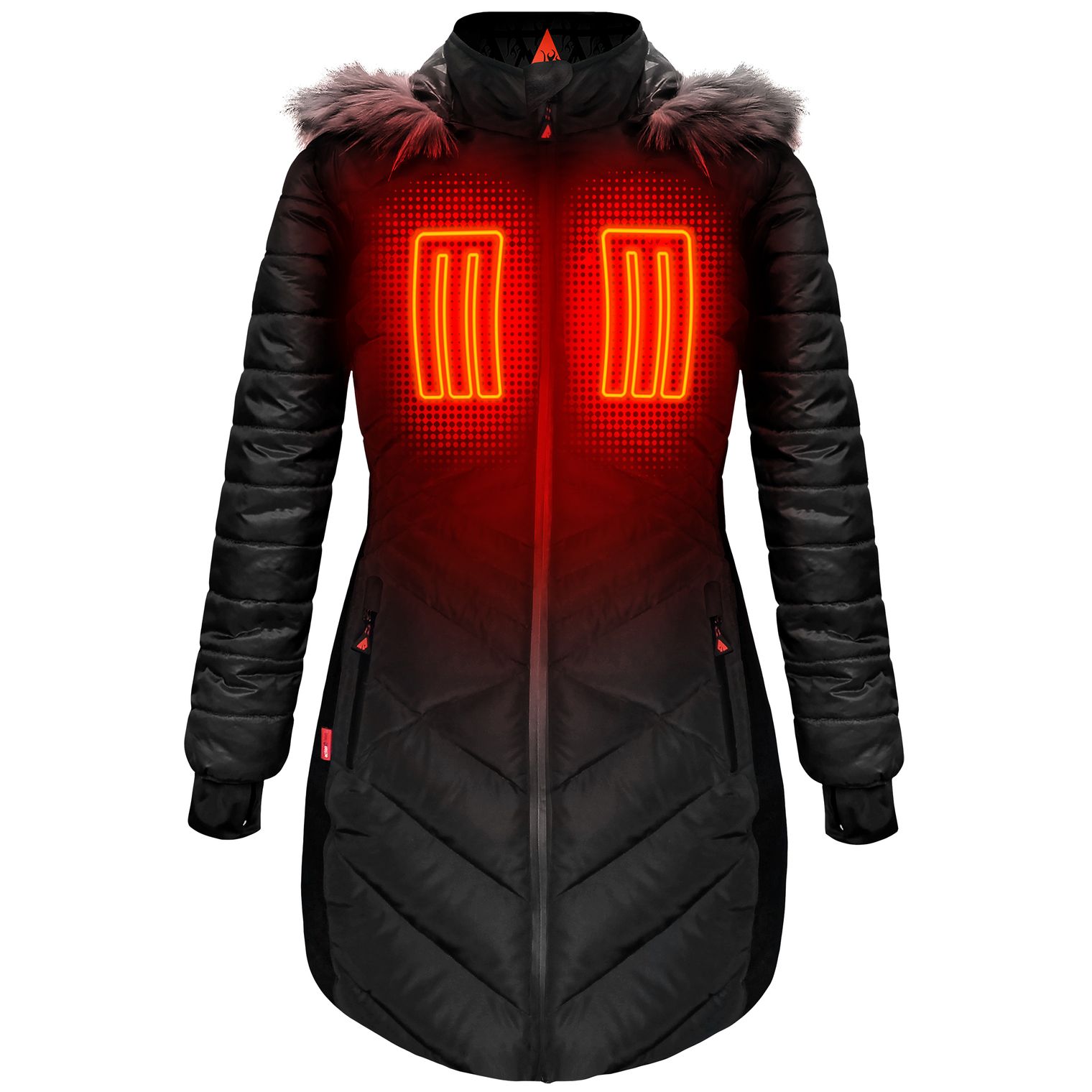 🎄Today's Special Value®🎁5V Battery Heated Long Puffer Jacket with Fur Hood - Women's