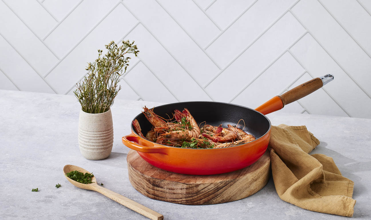 Cast Iron Saut&eacute; Pan with Wooden Handle