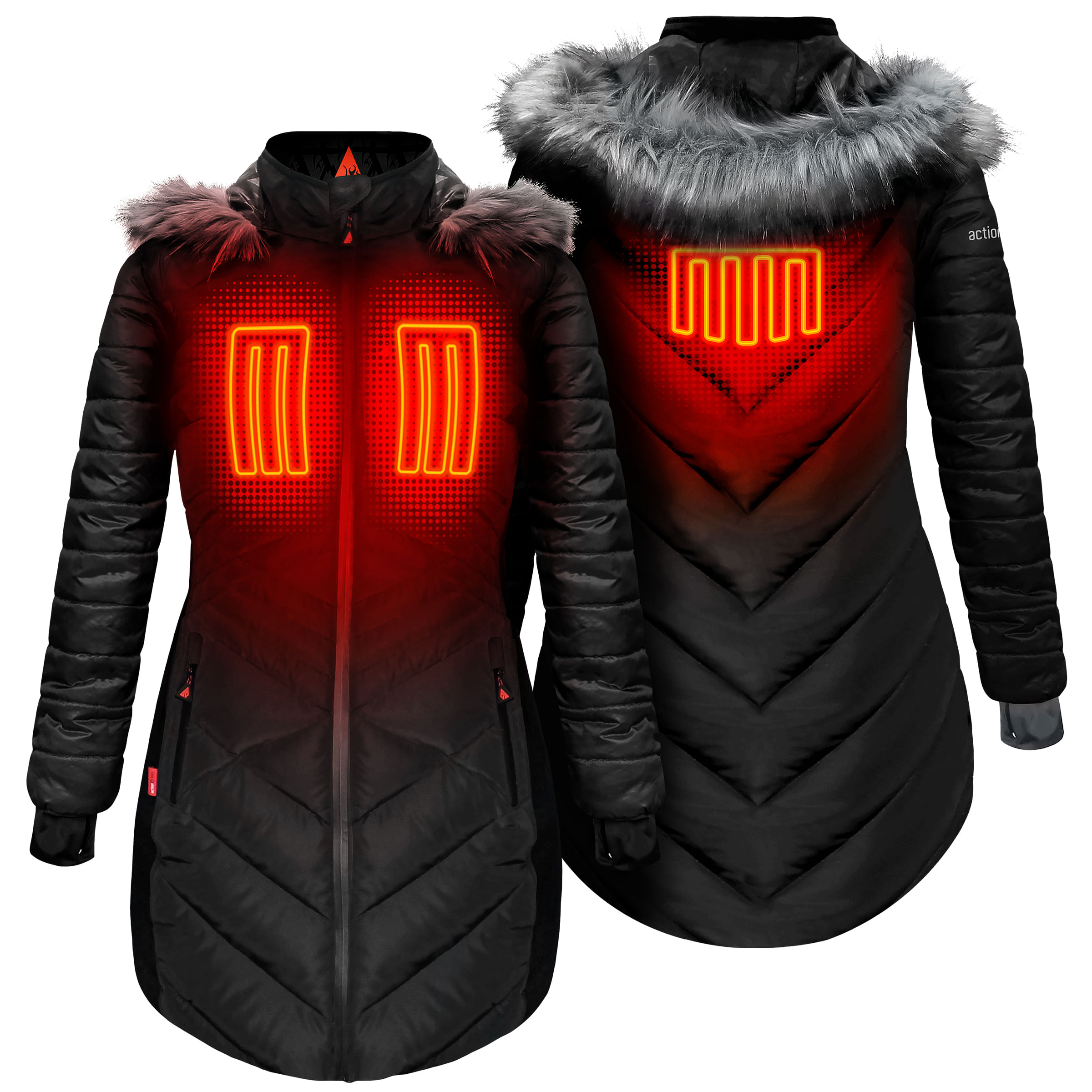 🎄Today's Special Value®🎁5V Battery Heated Long Puffer Jacket with Fur Hood - Women's
