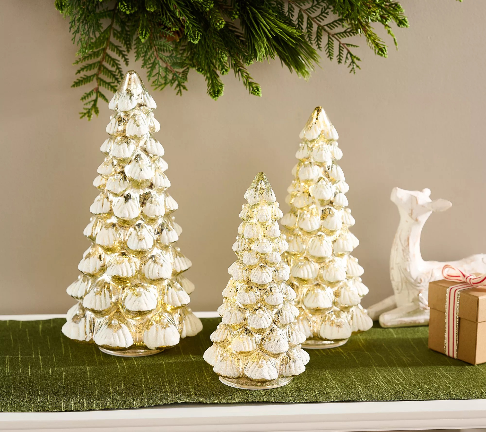 💝Last Day of Clearance!!💝BUY MORE SAVE MORE✨Set of 3 Illuminated Snow Tipped w/ Pearl Trees by Valerie