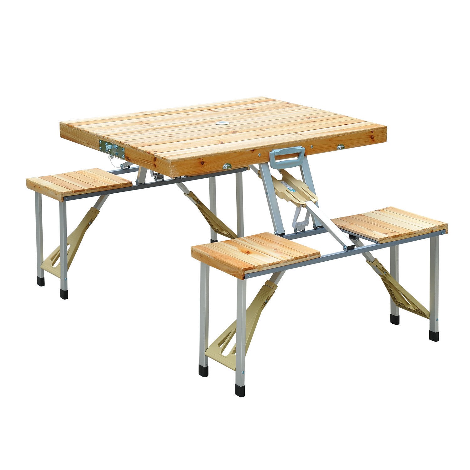 💝𝐐𝐕𝐂 𝐃𝐞𝐚𝐥𝐬 𝐨𝐧 𝐭𝐡𝐞 𝐃𝐚𝐢𝐥𝐲 - 𝐁𝐮𝐲 𝟐 𝐆𝐞𝐭 𝟐 𝐅𝐫𝐞𝐞✨Outsunny 54" Portable Camping Table with 4 seat Wooden Portable Folding Picnic Table Set with Umbrella Hole