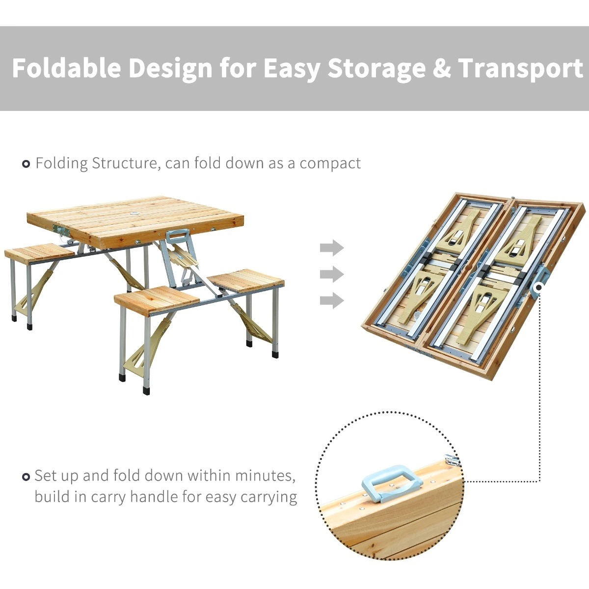 💝𝐐𝐕𝐂 𝐃𝐞𝐚𝐥𝐬 𝐨𝐧 𝐭𝐡𝐞 𝐃𝐚𝐢𝐥𝐲 - 𝐁𝐮𝐲 𝟐 𝐆𝐞𝐭 𝟐 𝐅𝐫𝐞𝐞✨Outsunny 54" Portable Camping Table with 4 seat Wooden Portable Folding Picnic Table Set with Umbrella Hole