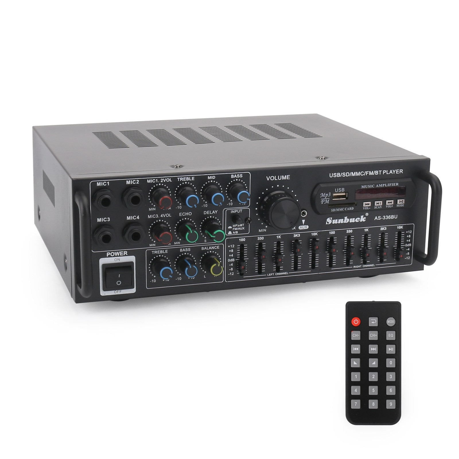 ☆2000W Bluetooth HiFi Power Amplifier Karaoke USB EQ Mixer SUNBUCK with Remote Control for Car and Home