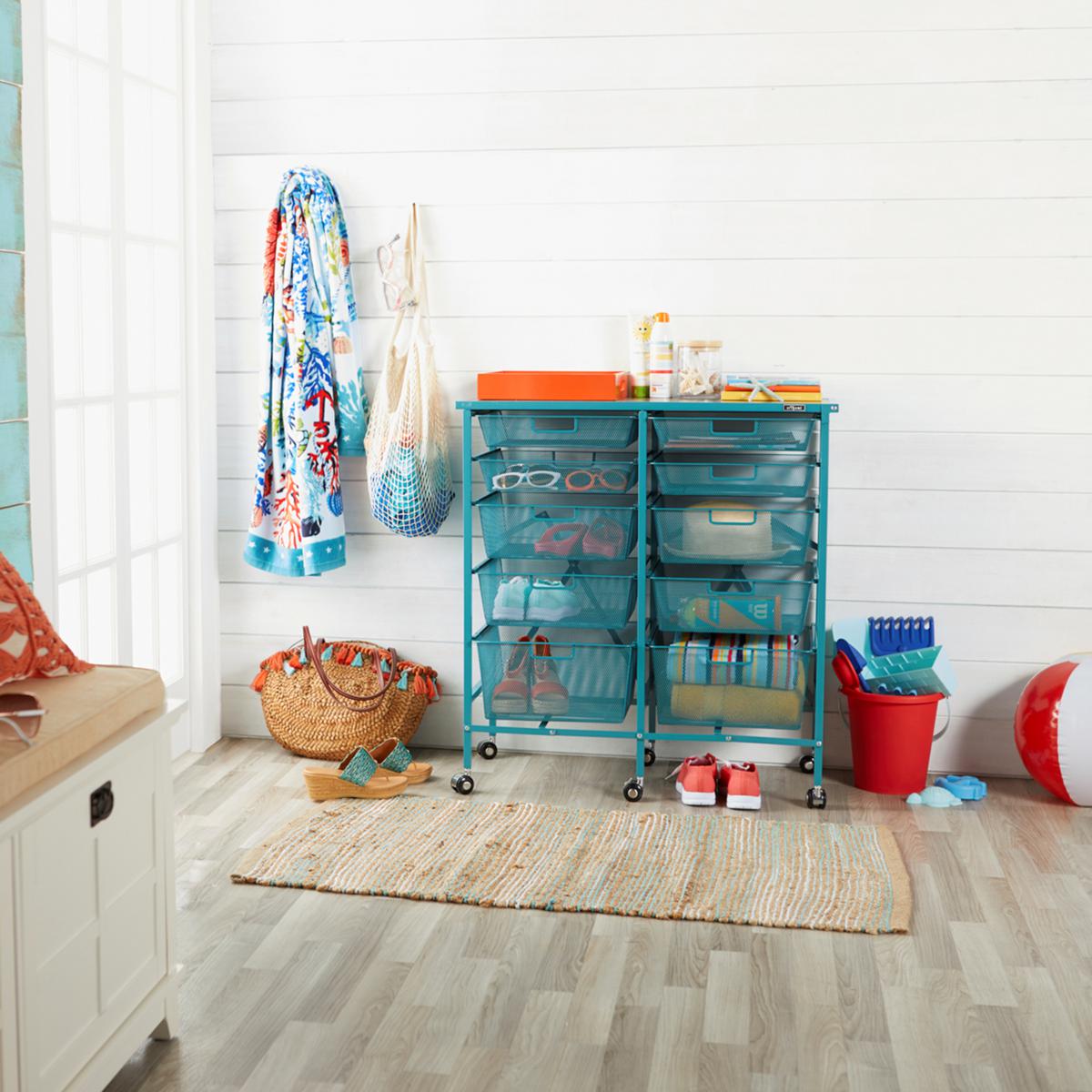 Origami 10-Drawer Rolling Cart with Wood Top | HSN