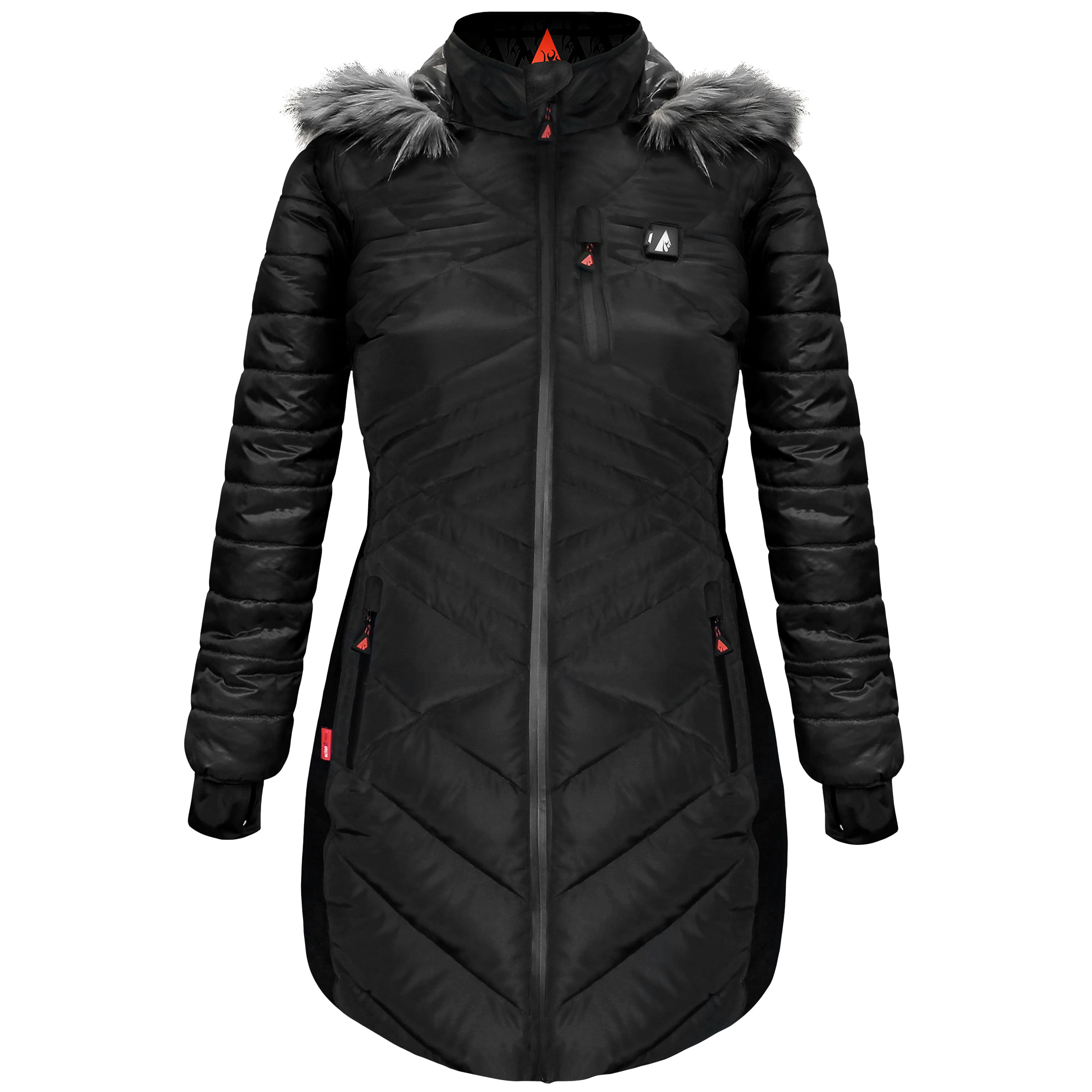 🎄Today's Special Value®🎁5V Battery Heated Long Puffer Jacket with Fur Hood - Women's