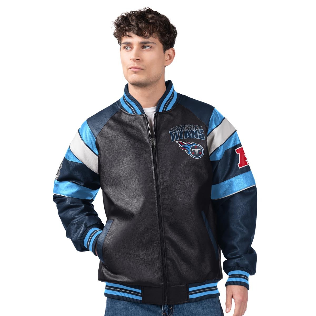 💝💝Last day of clearance!!💝Buy more, save more✨Licensed NFL Men's Faux Leather Varsity Jacket