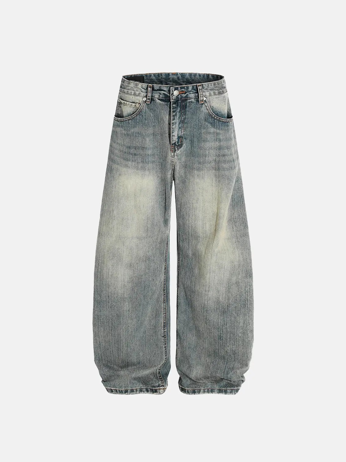 WASHED BAMBOO WEAVE BAGGY BOOTCUT JEANS